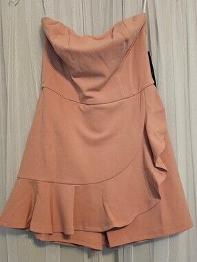 Lulus Strapless Pink Ruffle Hem Women's Romper Size XS
